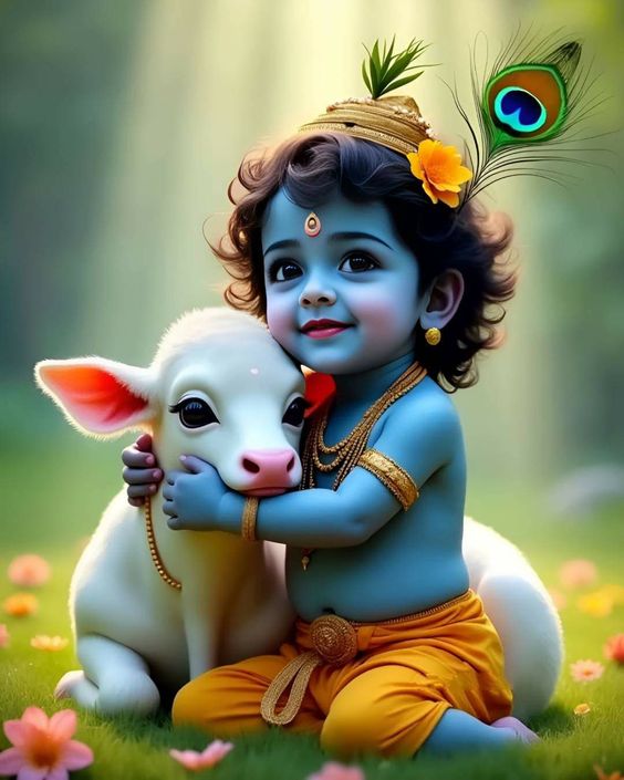 Little Krishna with Cow kid